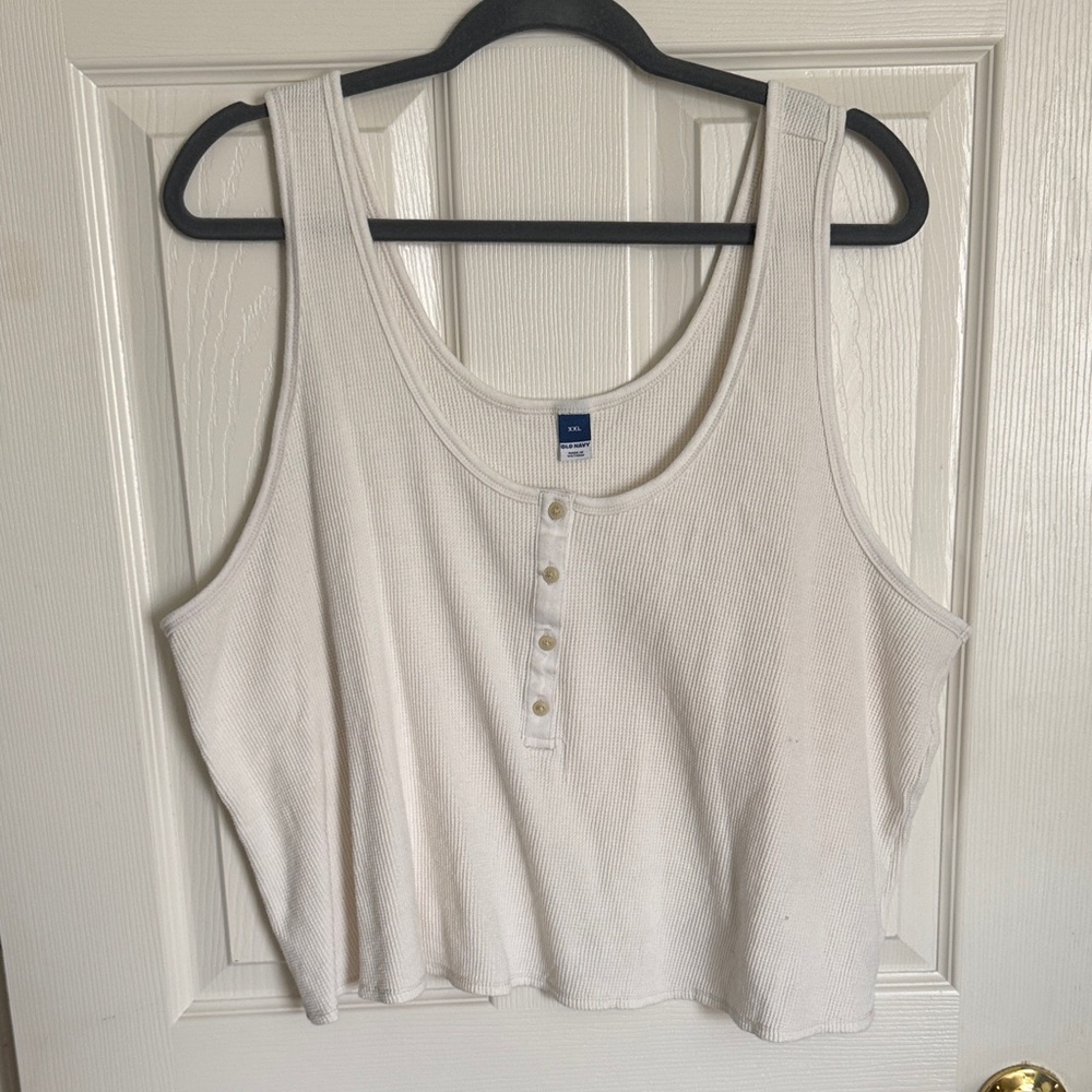 Old Navy White Ribbed Henley Crop Tank Top